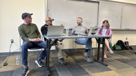 Left to right: professors Art Woods and Marty Martin interview biologists Andrew Hendry and Alison Derry for the Big Biology podcast