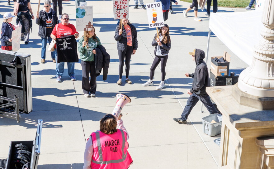 Thousands marched around Capitol Square in Lansing, Mich., for the fourth No Kings rally on Oct. 17, 2026.