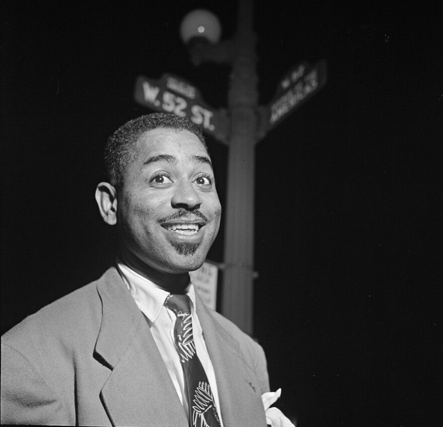 The bebop innovator Dizzy Gillespie on 52nd Street in New York, which was filled with small jazz clubs in the 1940s.