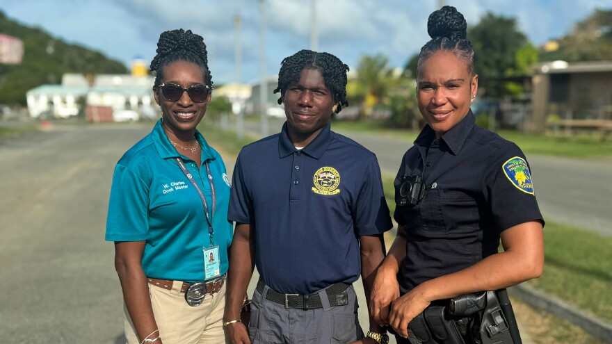 Pictured left to right: Chief Wharfinger Waynia Charles, Community Service Officer Amoy Fredericks, VIPD Officer Karima Liburd