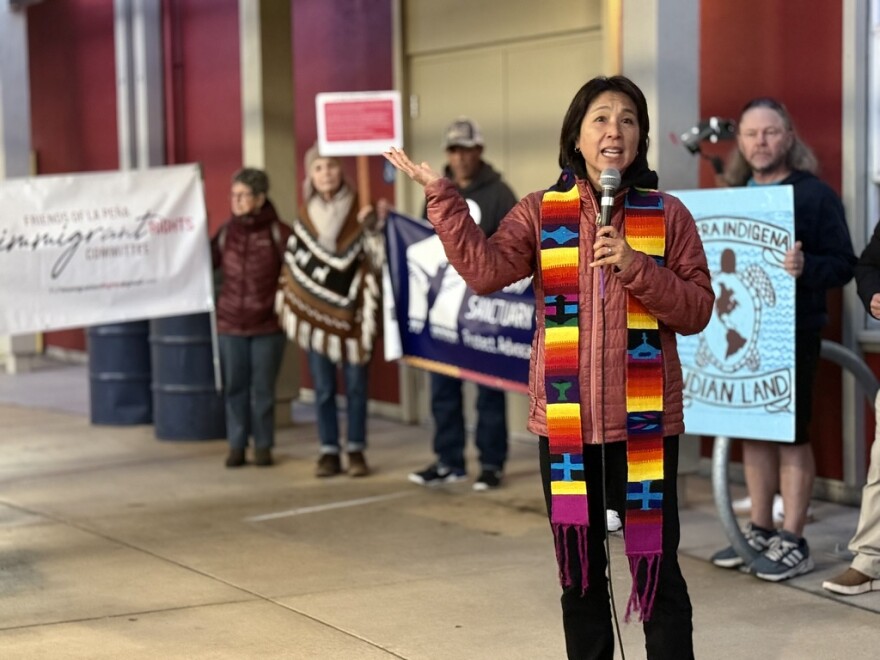 Rev. Deborah Lee, Executive Director of the Interfaith Movement for Human Integrity, speaking before the Berkeley City Council meeting