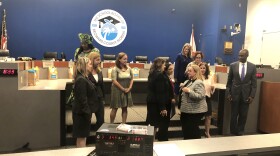 Members of the Broward County school board and Superintendent Robert Runcie during a recognition of a staff member at a meeting, Wednesday, Feb. 20, 2019.