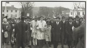 March on Frankfort led by (from left) Martin Luther King, Jr.; Ralph Abernathy; Wyatt Tee Walker; and Jackie Robinson