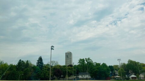 The Bay View Terrace condo building towers over every other building in the neighborhood.