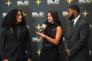 Lions running back EJ Oakmon and safety Orion Kupu participate in the Southland Conference Preseason Media Day in Houston, TX on July 21, 2026.