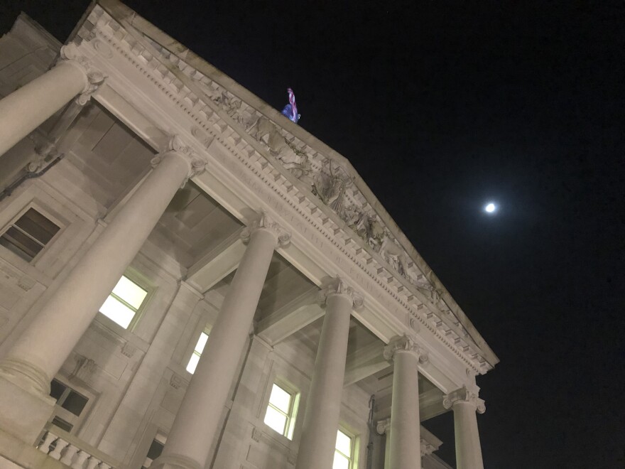 A view of the Kentucky Capitol as lawmakers work into the night on day 29 of the 30-day session on March 14, 2019.