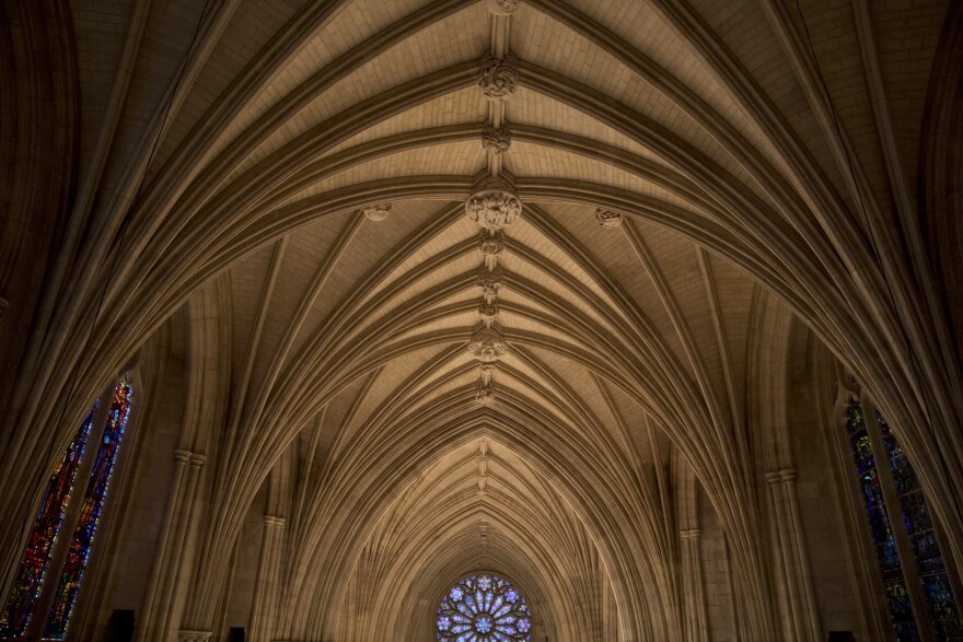 A view of the Washington National Cathedral's main nave.