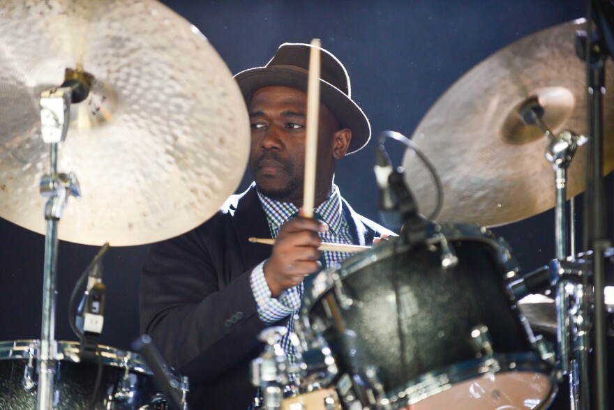 Drummer Rodney Green performing with the Christian McBride Trio at Love Supreme Jazz Festival in Lewes, United Kingdom on July 6, 2014.