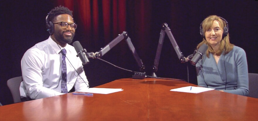 Hernz Laguerre Jr. and Ann Thompson in the Brick by Brick podcast studio.