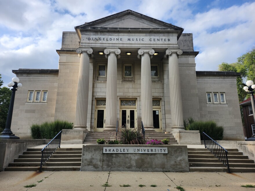 The front of a building.