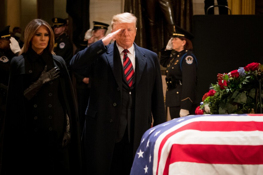 President Trump gave Bush, a decorated WWII naval aviator who flew several combat missions, a brief salute before the first couple left the Capitol.