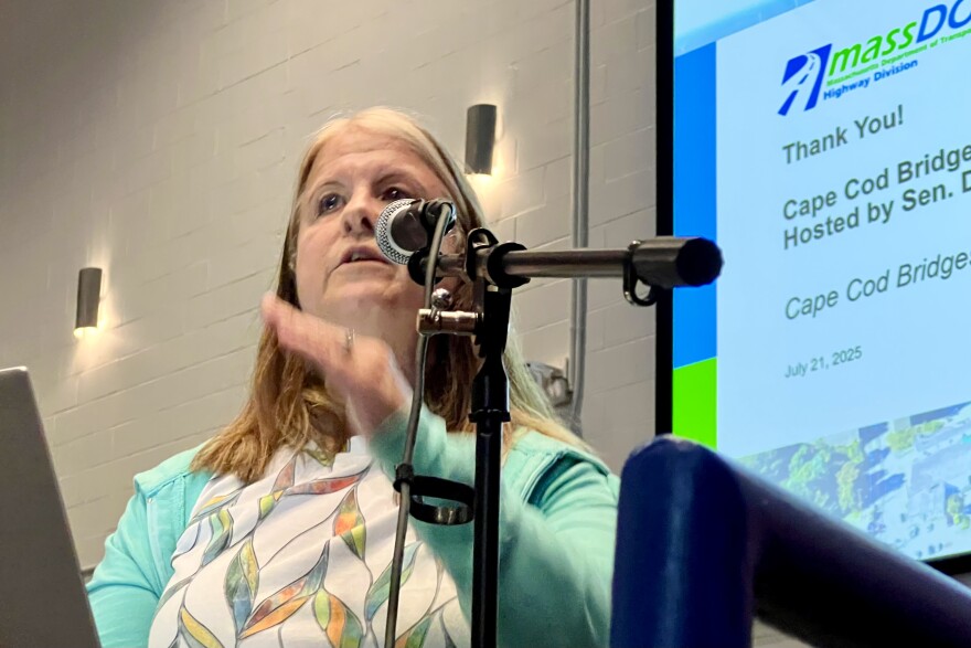 Joan Hendel, a resident of the Round Hill neighborhood near the Sagamore Bridge, speaks about the stress of the appraisal process as the state prepares to take Round Hill homes by eminent domain for the replacement bridge. July 21, 2025.