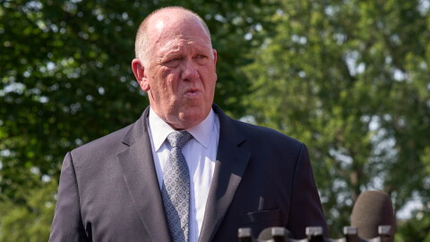 White House border czar Tom Homan speaks to members of the media outside of the White House, Tuesday, June 30, 2026, in Washington. (AP Photo/Jacquelyn Martin)