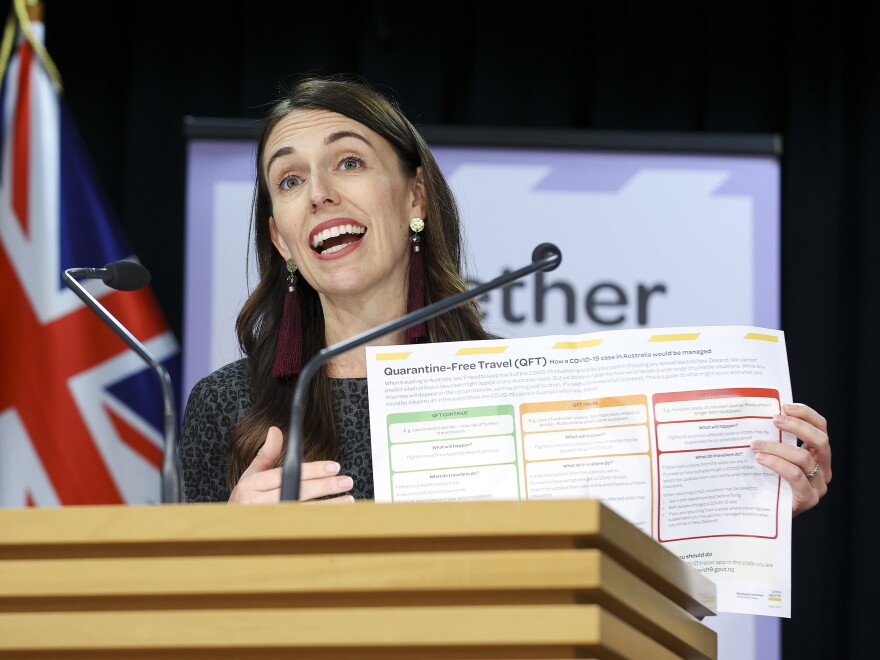 Prime Minister Jacinda Ardern announced that quarantine-free travel between New Zealand and Australia will start on April 19. [Hagen Hopkins / Getty Images]