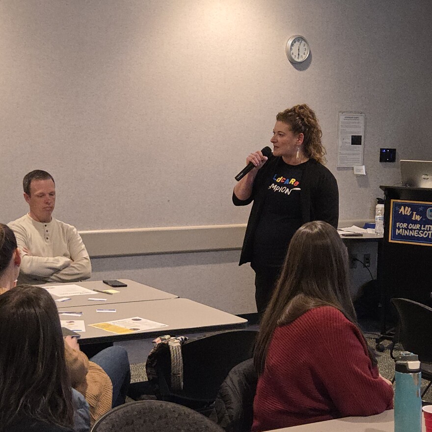  Lydia Pietruszewski leads the Bemidji Affordability Forum at the Beltrami Electric community room on Dec. 3, 2025.