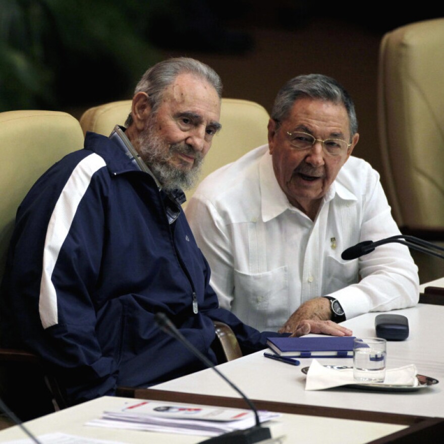 Fidel Castro, left, and his brother Raul at today's Communist Party Congress in Havana.