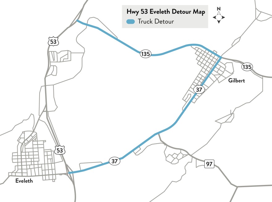 Crews will begin work on Highway 53 in Eveleth, with bridges over Highway 37 demolished April 18-21, 2025.