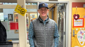 Eagle’s View Elementary School Principal Riley Spetz, a lifelong Milwaukee Brewers fan, wears a Brewers cap.