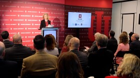 Indiana University President Pamela Whitten speaks during a Jan. 27 press conference at the Indiana Biosciences Research Institute to celebrate and officially launch IU LAB.