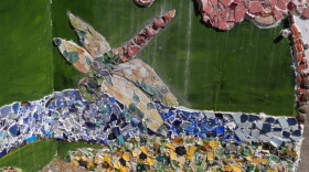 The mosaic was commissioned by Cowan Community Action Group in Letcher County. It is part of their annual Growing Home event which honors the anniversary of the flood of 2022. (Mimi Pickering/Appalshop)