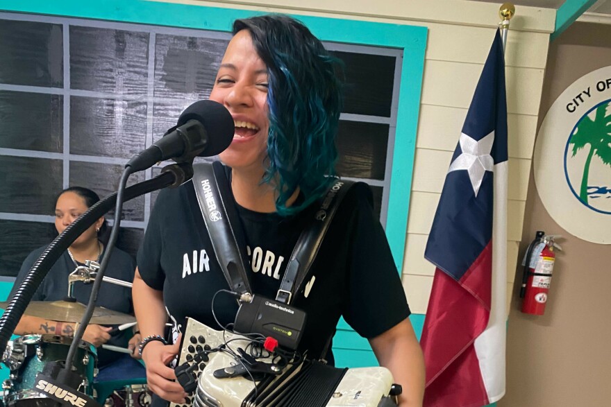 Elisa De Hoyas, accordionist and artist, says conjunto translates to "together." "The kind of music you can do when you get together," she says. "It's culture-rich, loving, storytelling music. We want to keep it going."