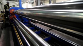 The U.S. is lifting tariffs on Canadian and Mexican steel imports, nearly a year after imposing the duties. Here, a worker is seen at Bri-Steel Manufacturing, which makes seamless steel pipes, in Edmonton, Alberta, Canada.