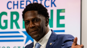 Democrat Chedrick Greene delivers his victory speech to supporters at a union hall in the city of Saginaw on Tuesday May 5, 2026 after learning he won a special election for the open state Senate seat in the 35th District over Republican Jason Tunney.