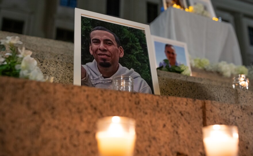 A vigil for Renee Good and other victims of ICE violence is held on the steps of the Alton Lennon Federal Building in downtown Wilmington on January 14, 2025. Community members listened as organizers with Siembra NC and elected officials spoke and honored the victims.