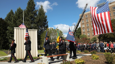 The 9/11 First Responders’ Memorial at Gary Beikirch Memorial Park in Rochester, N.Y., was dedicated Friday, Sept. 11, 2026, on the 25th anniversary of the terrorist attacks. The memorial honors the victims, survivors and first responders of the attacks at the World Trade Center, the Pentagon and aboard Flight 93, and pays tribute to the firefighters, EMTs and police officers who responded.