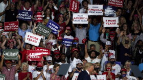 Supporters cheer after President Donald Trump spoke at a campaign rally at Smith Reynolds Airport, Tuesday, Sept. 8, 2020, in Winston-Salem, N.C.