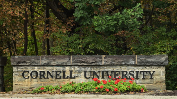 A Cornell University sign stands in Ithaca, N.Y., Monday, Sept. 28, 2026.
