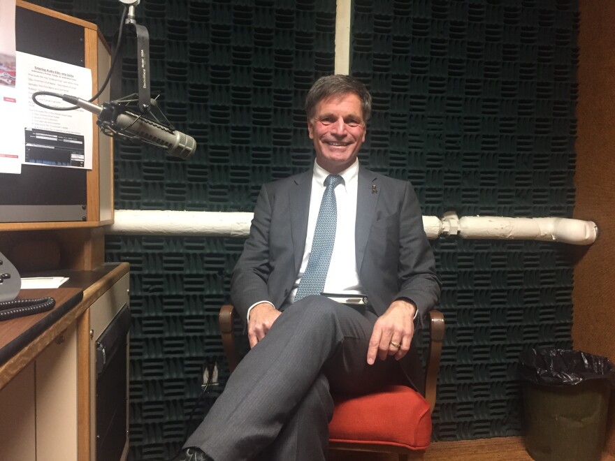 Governor Mark Gordon in a WPR recording studio.