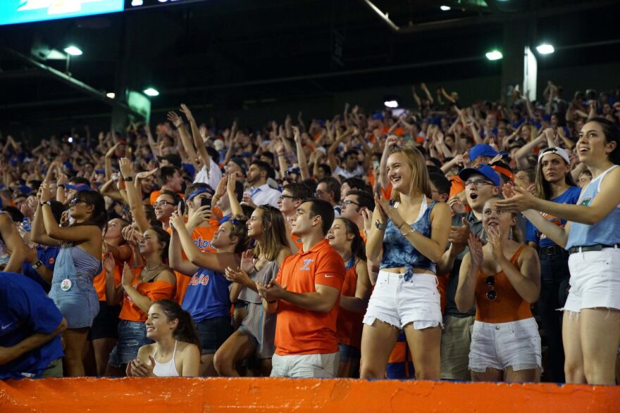 Fans celebrate after a Gator touchdown.