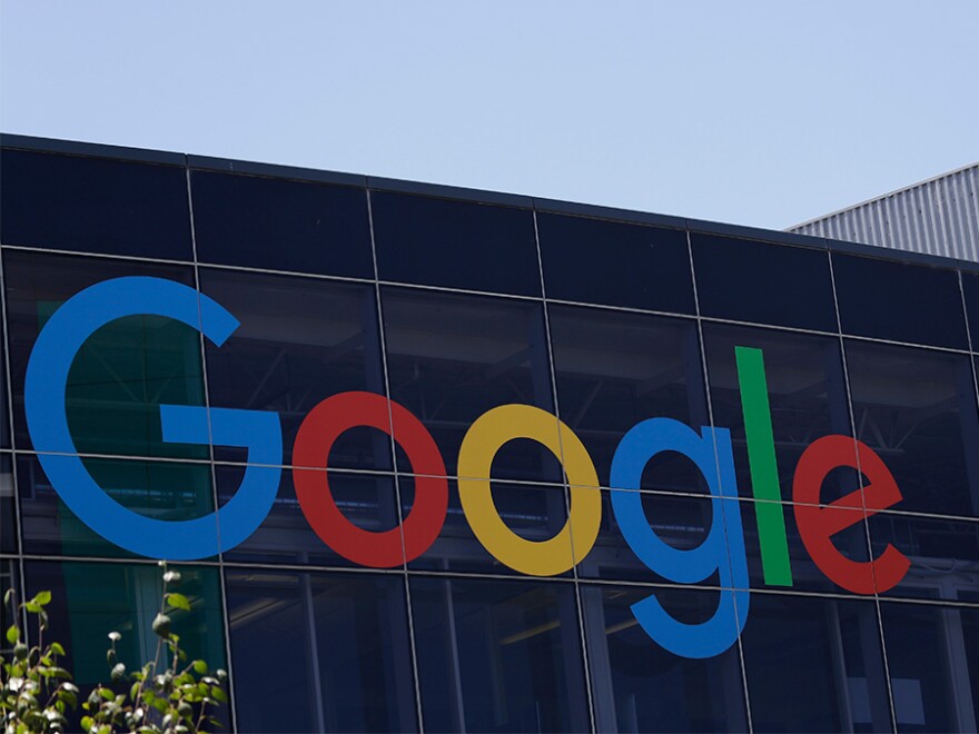 Google sign at its headquarters in Mountain View, Calif.