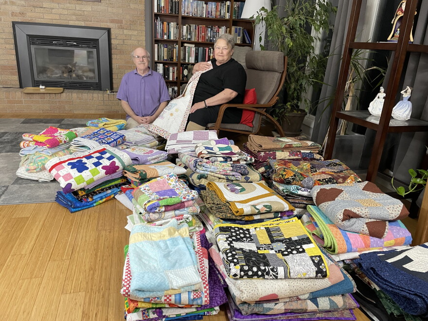 Nancy and Neil Russell, who donated 95 handmade quilts to the Acre of Warmth Campaign