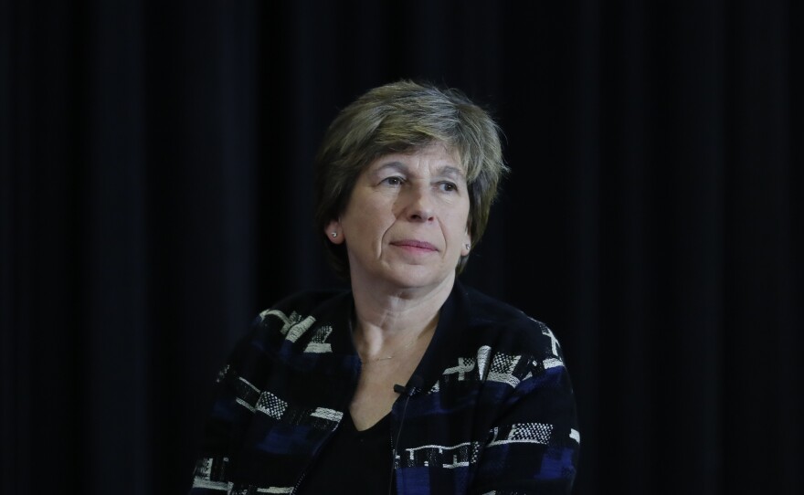 Randi Weingarten, President of the American Federation of Teachers, the second largest nurses' union, listens during a town hall meeting in Detroit on May 6, 2019. Weingarten says her union has identified at least 200 hospitals that have cut worker hours amid the pandemic.