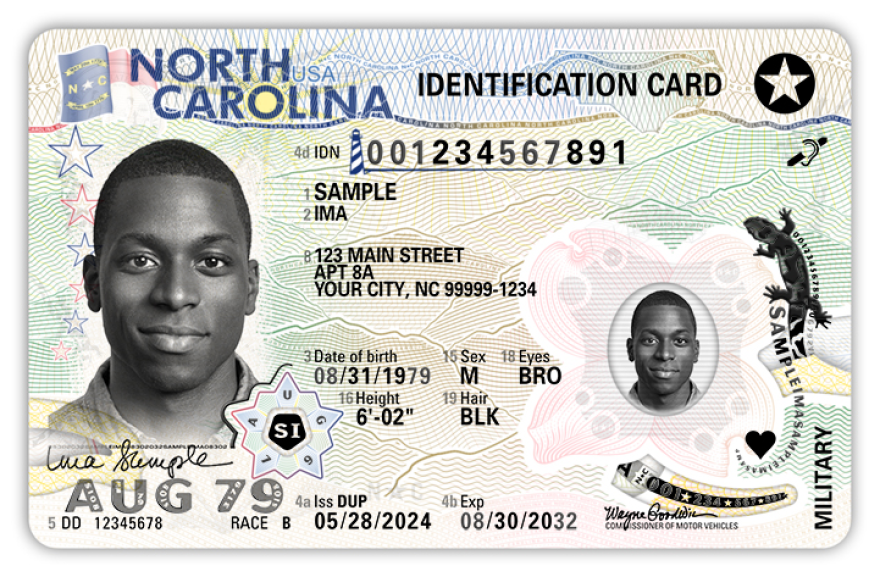 Sample Real ID. NC Department of Transportation.