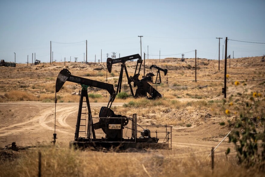 Oil pumps in the Kern River Oil Field near Bakersfield.