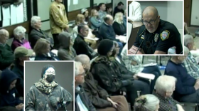 Traverse City Police Chief Matthew Richmond proposing the new prowling ordinance to the City Commission. (IPR News / Maxwell Howard)