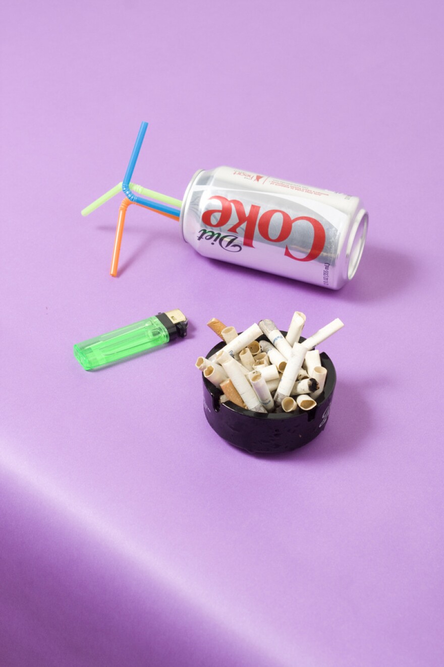 <strong>The Model Diet:</strong> This was Gonot's tongue-in-cheek take on popular perception of how models keep their appetites in check. "You hear that models drink coffee and smoke cigarettes all day, or you see them holding a Diet Coke behind the scenes," Gonot says.