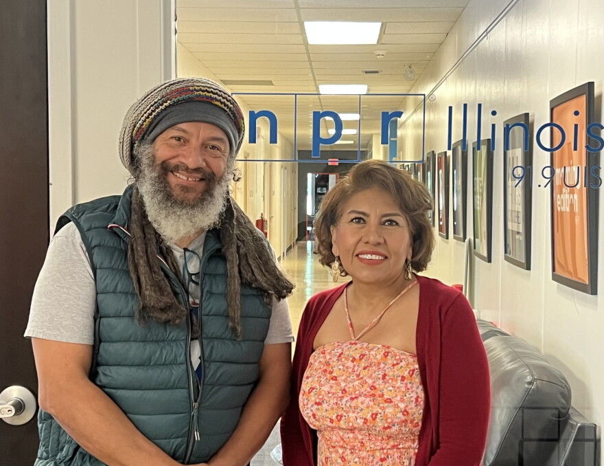 National Hispanic Heritage Month is upon us! Many events are happening. President of the Hispanic Women of Springfield Ana Manriquez (right) shares information on the activities and some ISM events with Jeff Williams (left) of Community Voices.