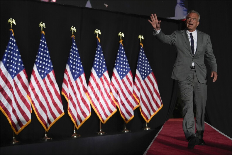 Robert F. Kennedy Jr., arrives before Republican presidential nominee former President Donald Trump speaks during a campaign rally at Macomb Community College.
