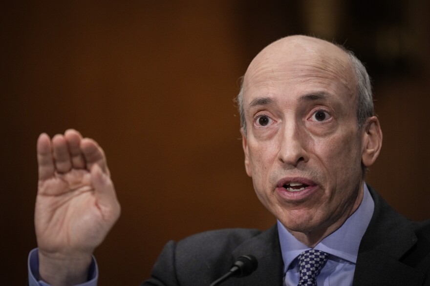 Gary Gensler, chair of the Securities and Exchange Commission, testifies during a Senate Banking Committee hearing on Capitol Hill in 2023.