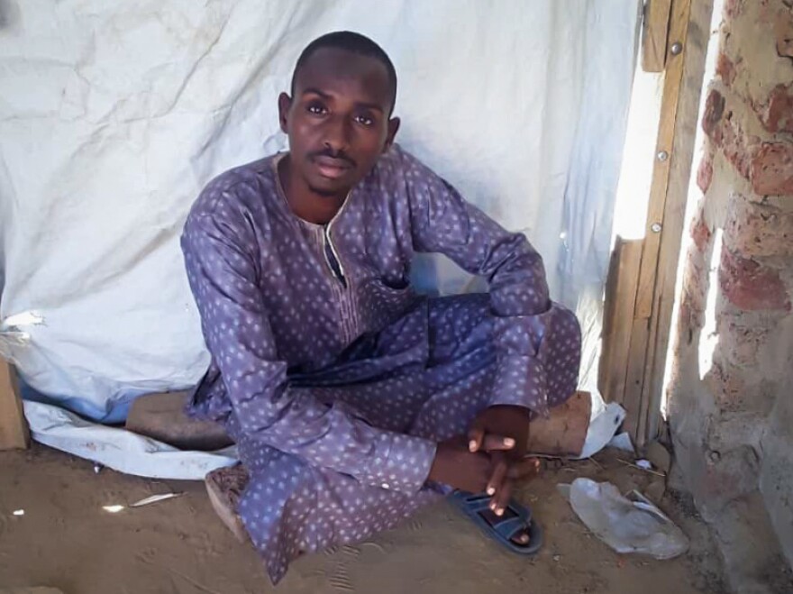 Brahim Sakine, who was a college student in Cameroon, left during a same spasm of violence prompted by the impact of a changing climate. Fearing for his life, he headed to a refugee camp in Chad. "Here is less food – less food than Cameroon," he says of his new situation.