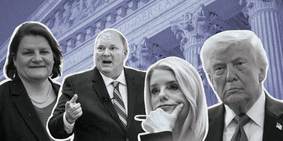 Images of Hannah Dugan, Michael Gableman, Pam Bondi and Donald Trump.