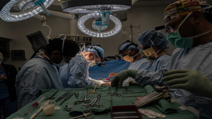 Medical professionals perform a kidney transplant at Houston Methodist Hospital on March 1, 2022.