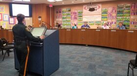 Sheriff Sadie Darnell explained her contract counteroffer to the Alachua County School Board in a Tuesday morning meeting. With additional funding provided to by the state to school boards in the wake of Stoneman Douglas, the Alachua County school board offered additional funding for all police departments, but ASO is requesting even more. (Matthew Arrojas/WUFT News)