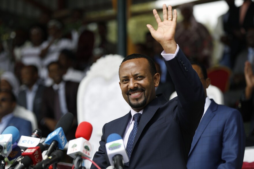 Ethiopia's new prime minister, Abiy Ahmed, at a rally in April, soon after he was selected to lead by the Ethiopian People's Revolutionary Democratic Front, the ruling party.