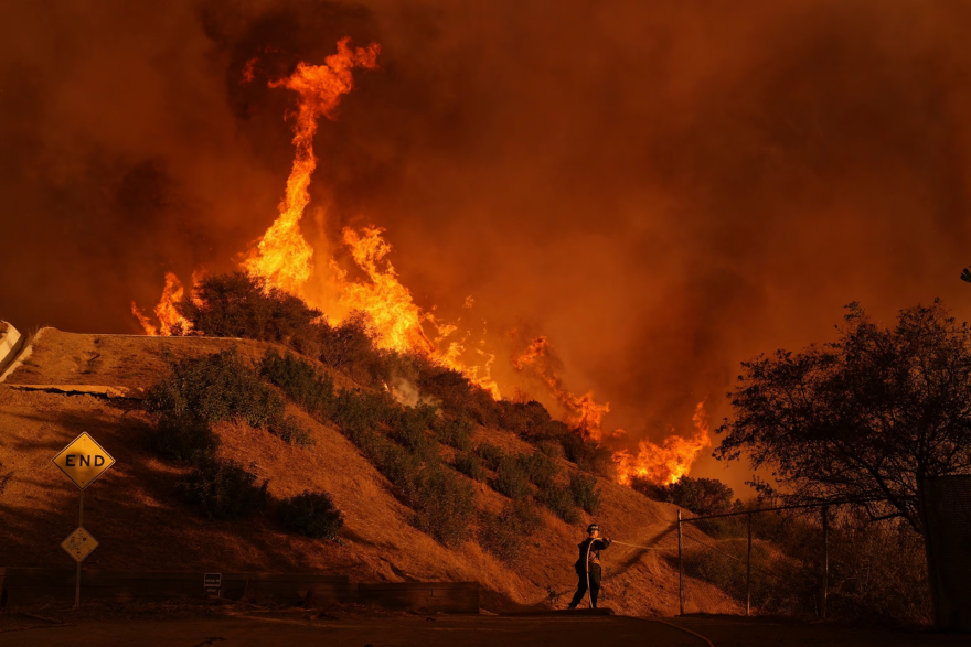 Firefighter on the Eaton Fire in Southern California.