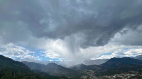 Rain clouds passing over Rocky Mountain National Park near Estes Park, Colorado on Sunday, August 16, 2026.